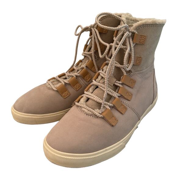 Timberland Gray Suede Dausette Cream Fleece Fold Down Boots Booties 6 cabincore - Picture 1 of 14